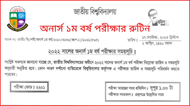 National University Honours 1st Year Exam Routine 2023 Published